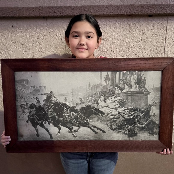 Antique Ulpiano Checa Framed Litho Print “The Chariot Race Crash, Wall Art, Neoc - Picture 1 of 9